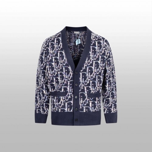 DIOR Oblique Cardigan - Blue Wool Jacquard