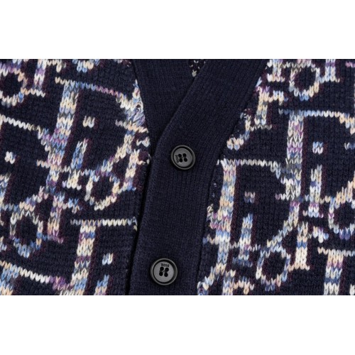 DIOR Oblique Cardigan - Blue Wool Jacquard