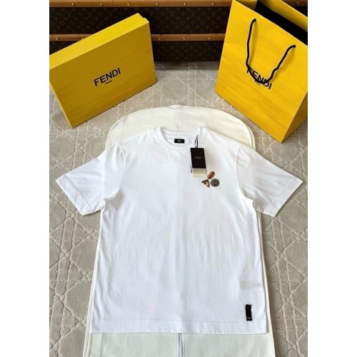 FENDI 2025SS Hot Dog Embroidery Round Neck Short Sleeve - White FENDI 2025SS Hot Dog Embroidery Round Neck Short Sleeve - White
