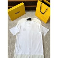 FENDI 2025SS Hot Dog Embroidery Round Neck Short Sleeve - White