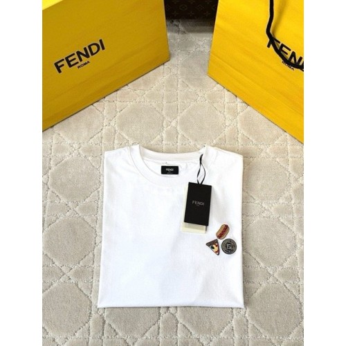 FENDI 2025SS Hot Dog Embroidery Round Neck Short Sleeve - White FENDI 2025SS Hot Dog Embroidery Round Neck Short Sleeve - White