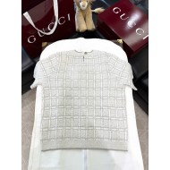 GUCCI 2025SS Wool Braided Gold Silk Blended Short Sleeve