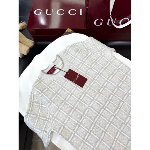 GUCCI 2025SS Wool Braided Gold Silk Blended Short Sleeve GUCCI 2025SS Wool Braided Gold Silk Blended Short Sleeve