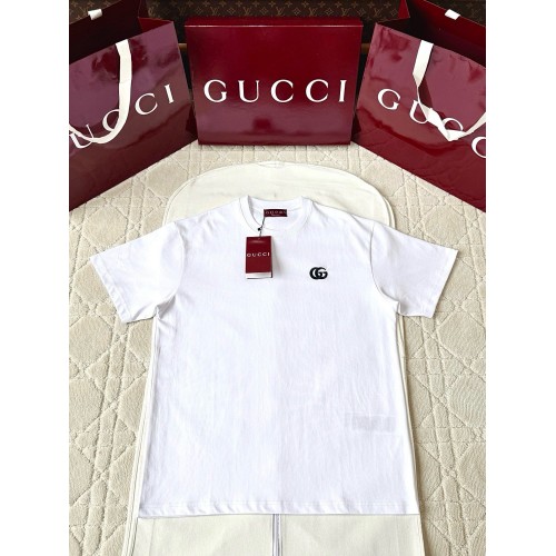 GUCCI 25SS Double Blue G Embroidered Round Neck Short Sleeves - White