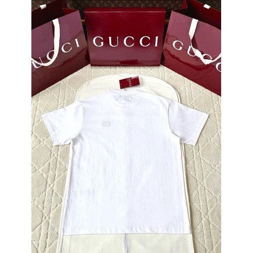 GUCCI 25SS Double Blue G Embroidered Round Neck Short Sleeves - White