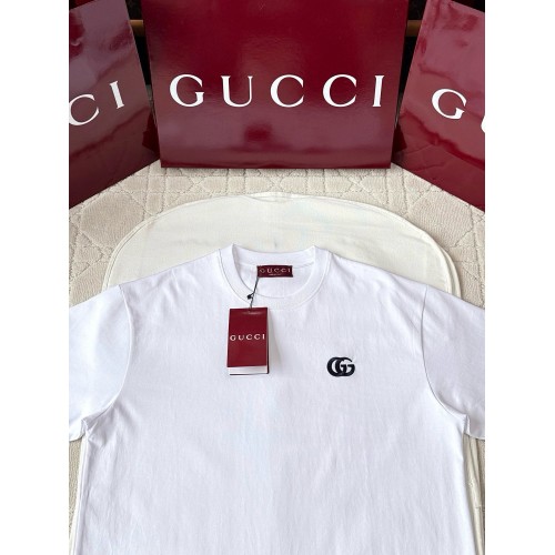 GUCCI 25SS Double Blue G Embroidered Round Neck Short Sleeves - White