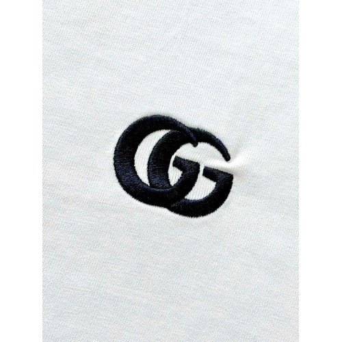 GUCCI 25SS Double Blue G Embroidered Round Neck Short Sleeves - White