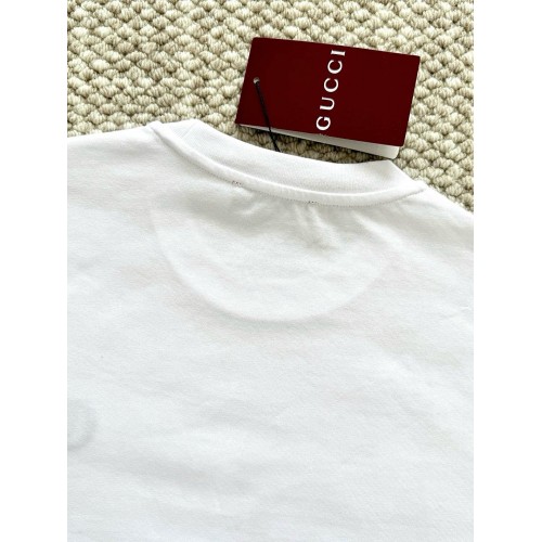 GUCCI 25SS Double Blue G Embroidered Round Neck Short Sleeves - White
