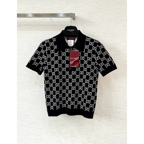 GUCCI 25SS Reversible Jacquard Knit Polo Short Sleeve - White and Black