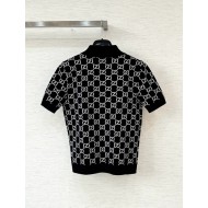 GUCCI 25SS Reversible Jacquard Knit Polo Short Sleeve - White and Black