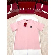 GUCCI 25SS Rose Embroidery Round Neck Short - Pink