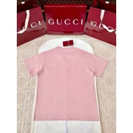 GUCCI 25SS Rose Embroidery Round Neck Short - Pink