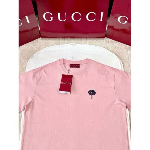 GUCCI 25SS Rose Embroidery Round Neck Short - Pink GUCCI 25SS Rose Embroidery Round Neck Short - Pink