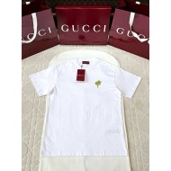 GUCCI 25SS Rose Embroidery Round Neck Short - White