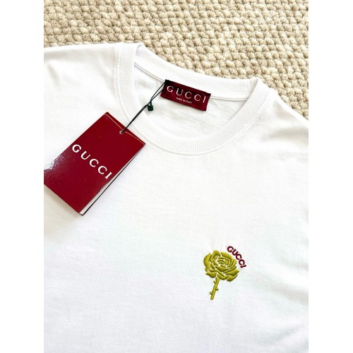 GUCCI 25SS Rose Embroidery Round Neck Short - White