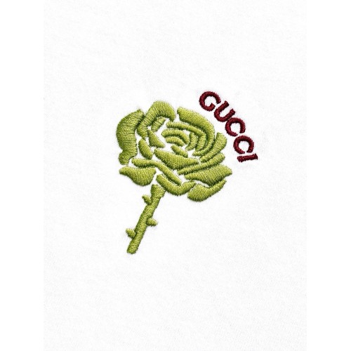 GUCCI 25SS Rose Embroidery Round Neck Short - White