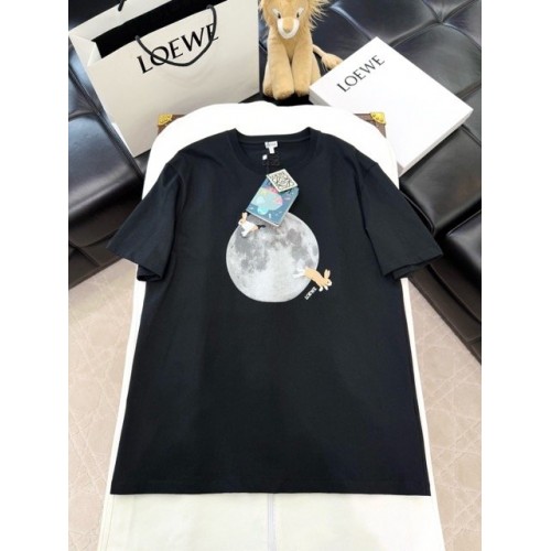 LOEWE 2024FW Moon Rabbit Embroidery Print Round Neck Short Sleeve