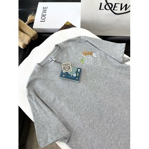 LOEWE 2024FW Rabbit Embroidery Round Neck Short Sleeve - Gray LOEWE 2024FW Rabbit Embroidery Round Neck Short Sleeve - Gray