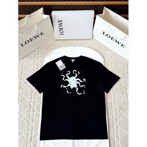 LOEWE 2025SS Octopus Print Embroidered Short Sleeves - Black