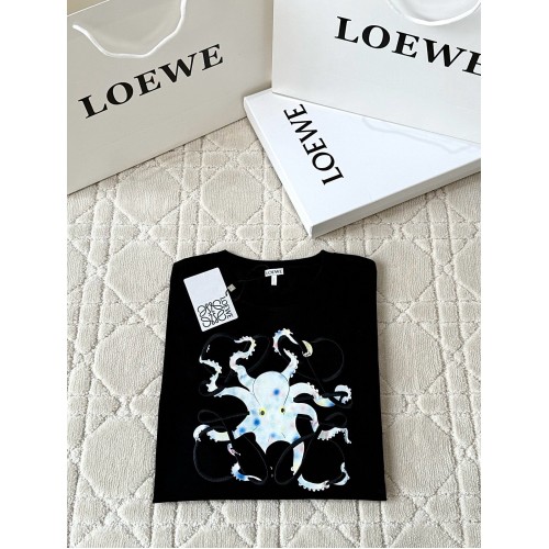 LOEWE 2025SS Octopus Print Embroidered Short Sleeves - Black
