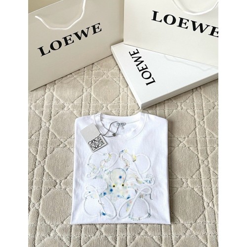 LOEWE 2025SS Octopus Print Embroidered Short Sleeves - White LOEWE 2025SS Octopus Print Embroidered Short Sleeves - White
