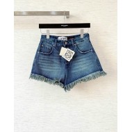 LOEWE 25SS Fringed Distressed Embroidered Denim Shorts