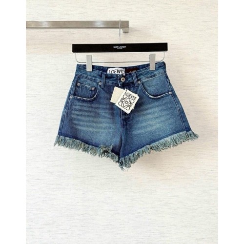 LOEWE 25SS Fringed Distressed Embroidered Denim Shorts LOEWE 25SS Fringed Distressed Embroidered Denim Shorts