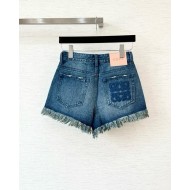 LOEWE 25SS Fringed Distressed Embroidered Denim Shorts