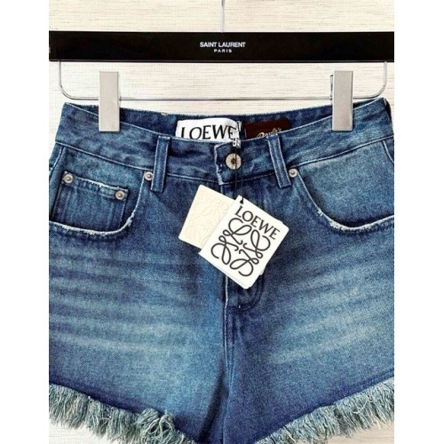 LOEWE 25SS Fringed Distressed Embroidered Denim Shorts LOEWE 25SS Fringed Distressed Embroidered Denim Shorts