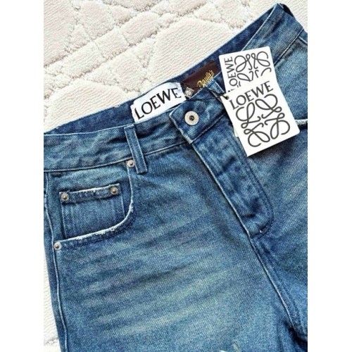 LOEWE 25SS Fringed Distressed Embroidered Denim Shorts LOEWE 25SS Fringed Distressed Embroidered Denim Shorts