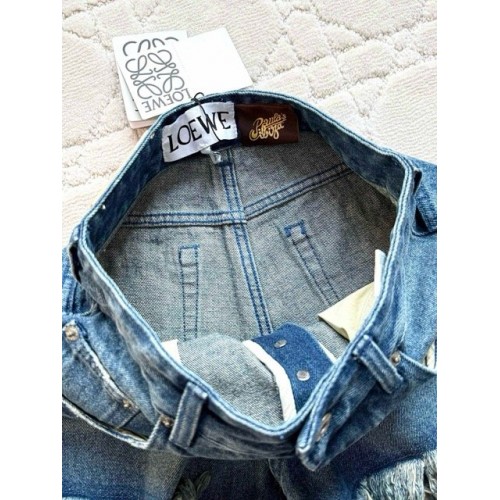 LOEWE 25SS Fringed Distressed Embroidered Denim Shorts LOEWE 25SS Fringed Distressed Embroidered Denim Shorts