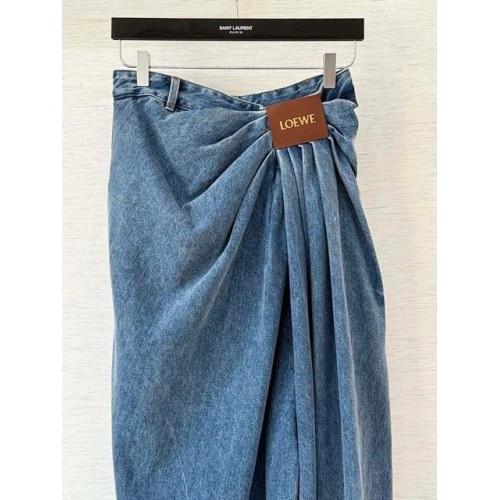 LOEWE 25SS Leather Logo Pleated Irregular Jeans LOEWE 25SS Leather Logo Pleated Irregular Jeans