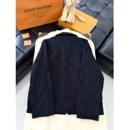 LV 2024FW Checkerboard Denim Jacket with Leather Collar
