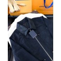 LV 2024FW Checkerboard Denim Jacket with Leather Collar LV 2024FW Checkerboard Denim Jacket with Leather Collar