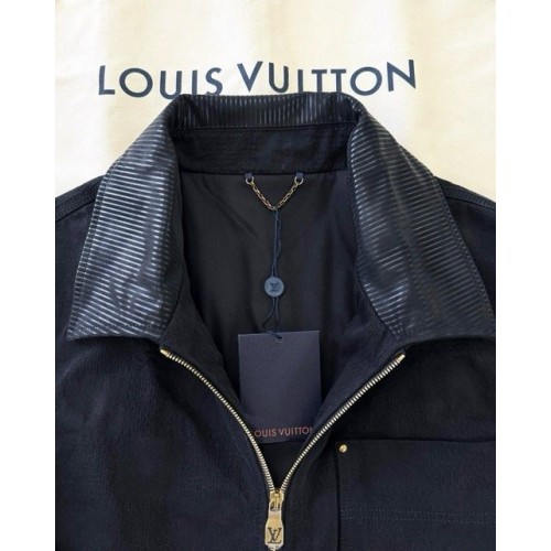 LV 2024FW Checkerboard Denim Jacket with Leather Collar LV 2024FW Checkerboard Denim Jacket with Leather Collar