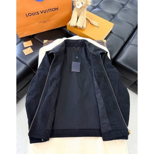 LV 2024FW Checkerboard Denim Jacket with Leather Collar LV 2024FW Checkerboard Denim Jacket with Leather Collar