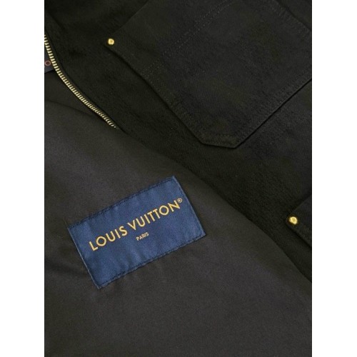 LV 2024FW Checkerboard Denim Jacket with Leather Collar LV 2024FW Checkerboard Denim Jacket with Leather Collar