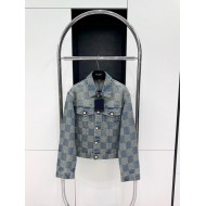 LV 2024FW Checkerboard Diamond Denim Top