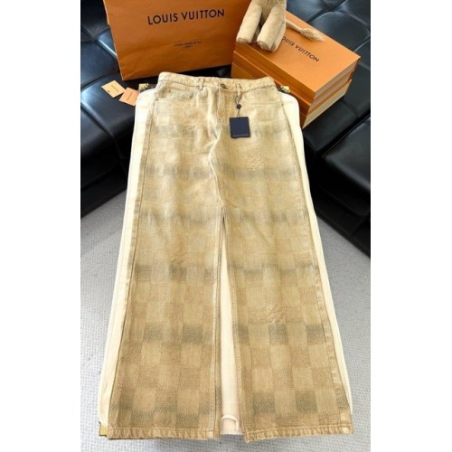 LV 2024FW Checkerboard Khaki Jeans 