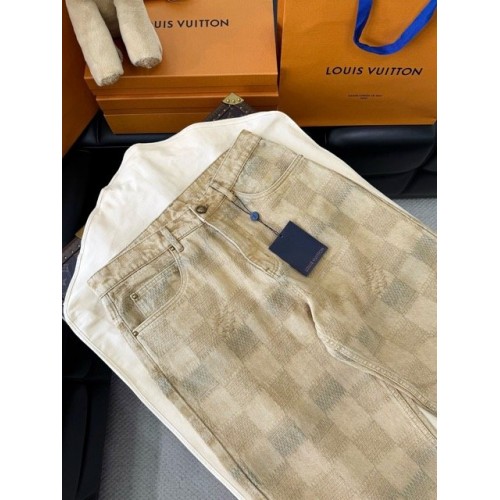 LV 2024FW Checkerboard Khaki Jeans 