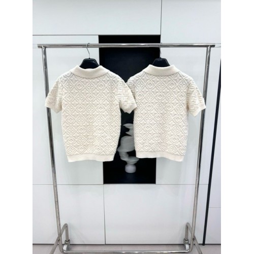 LV 2024FW Embossed Knit Polo - White LV 2024FW Embossed Knit Polo - White