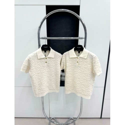 LV 2024FW Embossed Knit Polo - White LV 2024FW Embossed Knit Polo - White