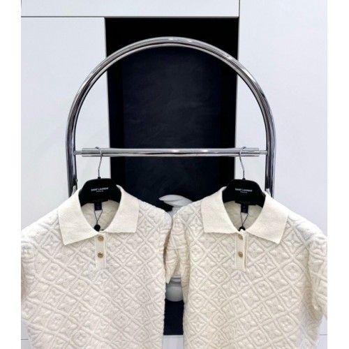 LV 2024FW Embossed Knit Polo - White LV 2024FW Embossed Knit Polo - White
