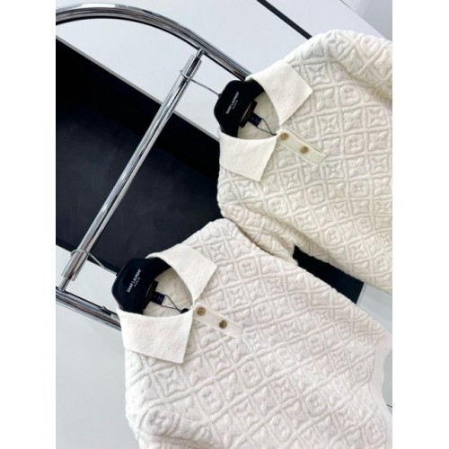 LV 2024FW Embossed Knit Polo - White LV 2024FW Embossed Knit Polo - White