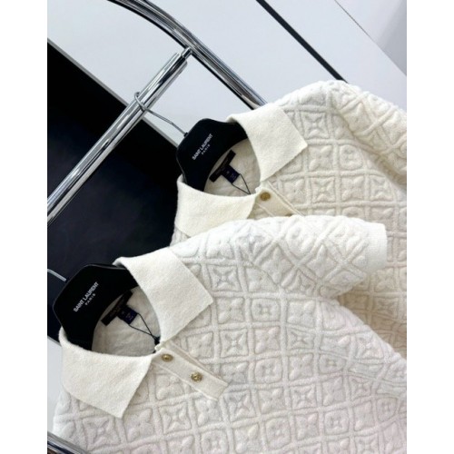 LV 2024FW Embossed Knit Polo - White LV 2024FW Embossed Knit Polo - White