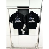 LV 2024FW Mohair Wool Knit Sweater Short Sleeves - Black