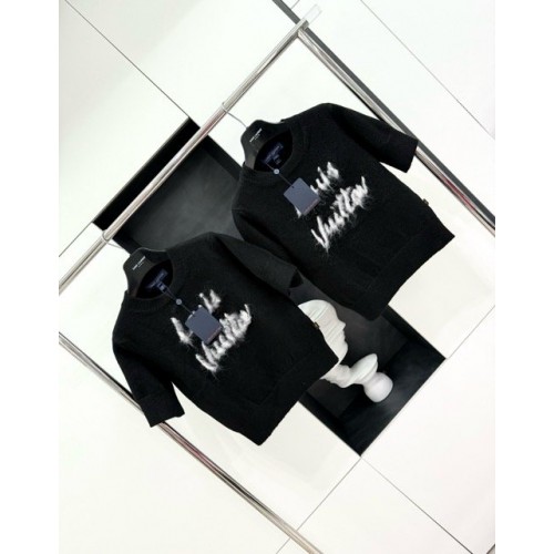LV 2024FW Mohair Wool Knit Sweater Short Sleeves - Black