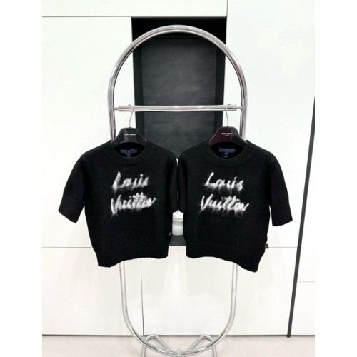 LV 2024FW Mohair Wool Knit Sweater Short Sleeves - Black LV 2024FW Mohair Wool Knit Sweater Short Sleeves - Black