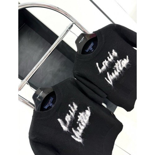 LV 2024FW Mohair Wool Knit Sweater Short Sleeves - Black LV 2024FW Mohair Wool Knit Sweater Short Sleeves - Black