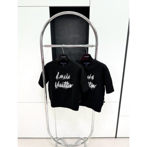 LV 2024FW Mohair Wool Knit Sweater Short Sleeves - Black LV 2024FW Mohair Wool Knit Sweater Short Sleeves - Black
